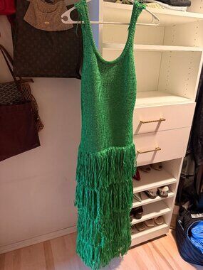 Simon Miller x Mango Knot Green Fringe Dress in Emerald, Medium